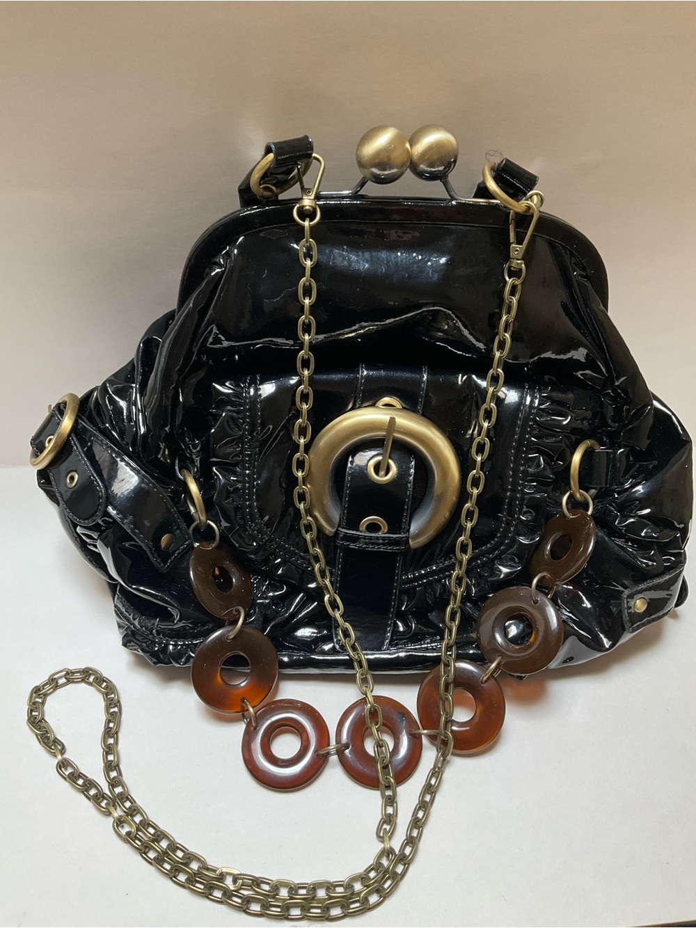 RAMPAGE Gothic Y2K Crossbody vintage-style black patent Kiss-lock frame handbag
